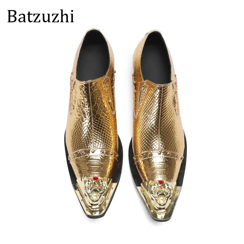 Men's Genuine Leather Slip-On Dress Shoes with Gold Tip, Pointed Toe,  Chunky Heel for Business and Party from Dhgate Dress Shoes - price 121.86