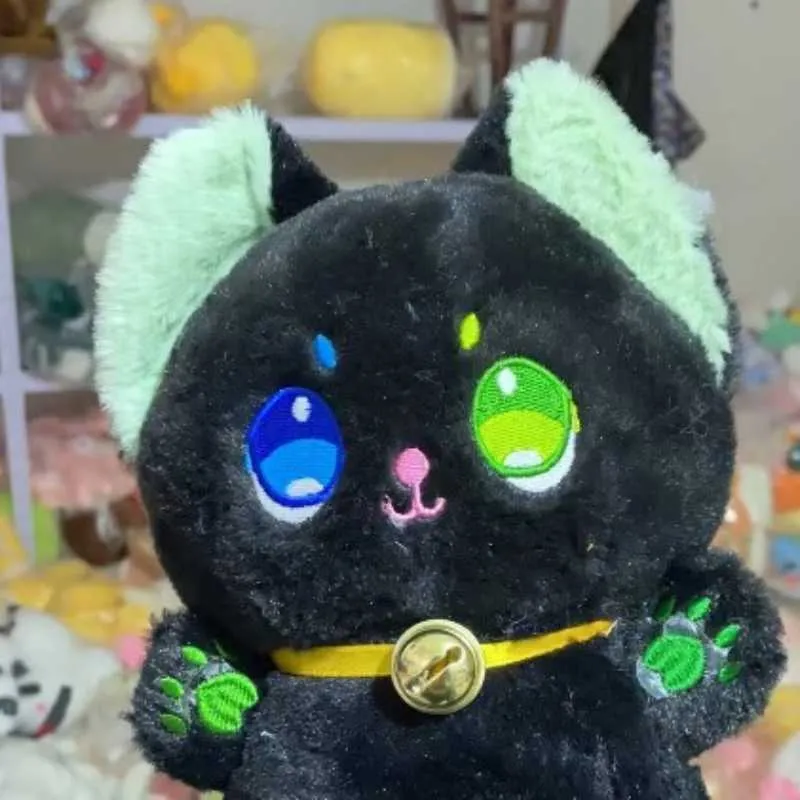 25cm Black And White Cat Plush Toy Grab Stuffed Black Cat Patung