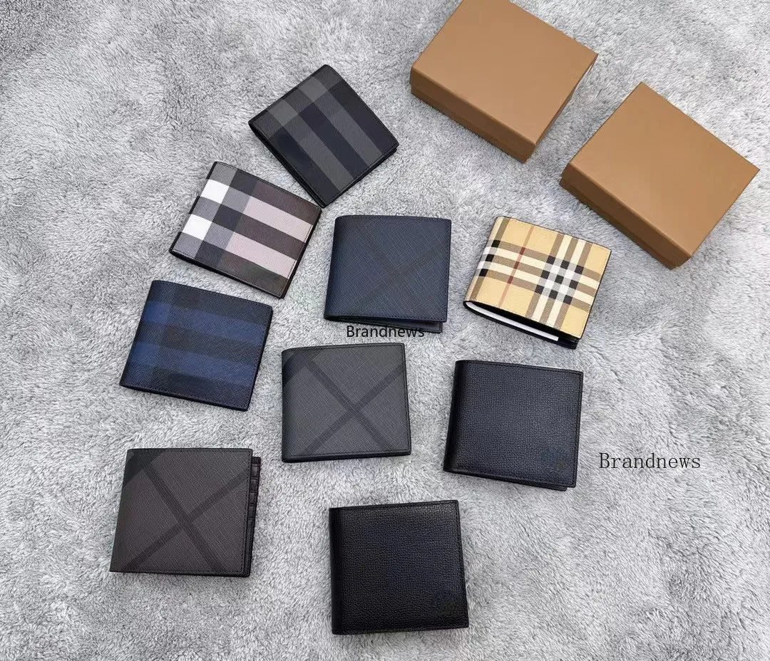 Mens Genuine Leather Wallets, Designer Credit Card Holder Purse, Luxury Billfold Handbags, Plaid Classic Pocket, With Original Box