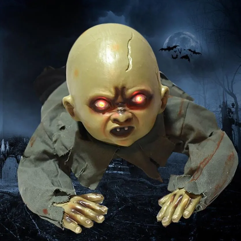 Animated Crawling Baby Zombie Scary Ghost Babies Doll Haunted Halloween Decor Props Supplies Y201006284M