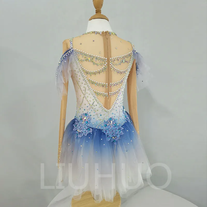 Girls' Figure Skating Dress - Long Sleeve Ice Dance Dress with Crystals,  White & Blue Ballet Performance Outfit for Teens - Buy Now! from Dhgate Skating  Dresses - price 227.87