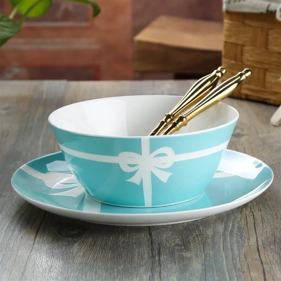 DHgate.com:Blue Ceramic 5-inch Disc Breakfast Bowls, Set of 5, Bone ...