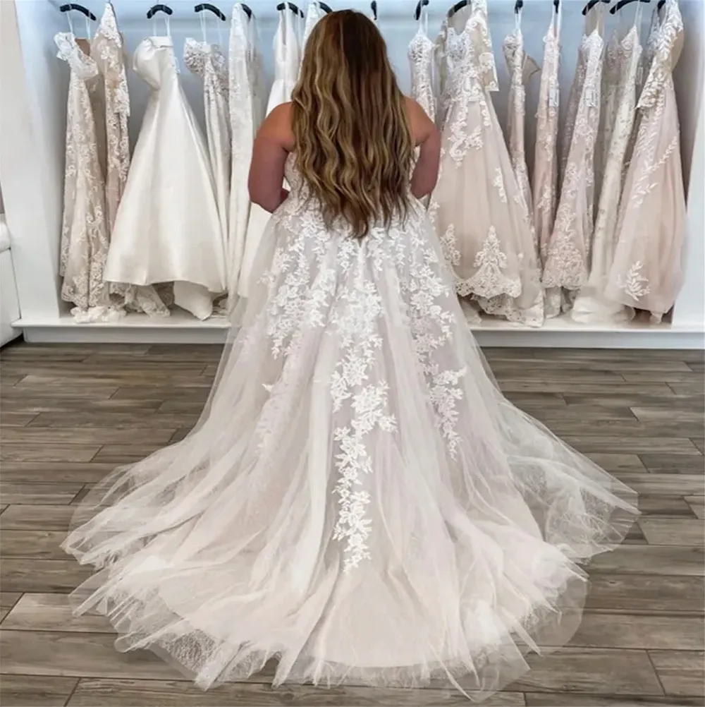 Plus Size Boho Wedding Dress 2024 Sweetheart Appliques Lace Country