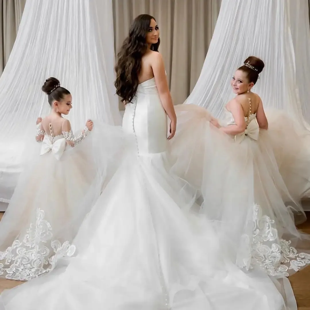 Sparkly Tulle Flower Girl Dress - Square Neck, Ruffle Sleeves, Knee-Length Princess Ball Gown For Weddings