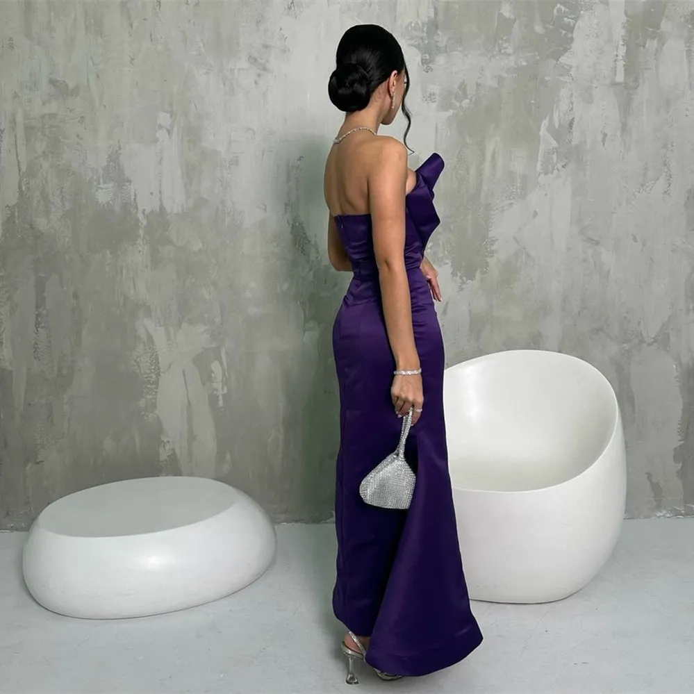 grape satin dress Strapless A Line Grape Prom Dress Wedding Guest Dress Formal Evening D   JulyProm