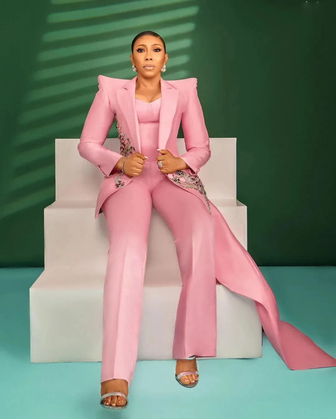 Hot Pink Pants Suit for Women Satin Lace Embellished Slim Fit with Zipper  Back from Dhgate Evening Dresses - price 239.36