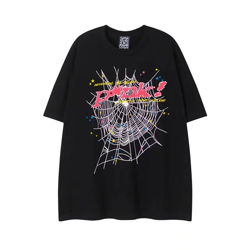 New  t shirt mens designer tshirt summer men t shirts 55555 spider web foam letter print men women round neck loose casual women tshirts Versatile women tees