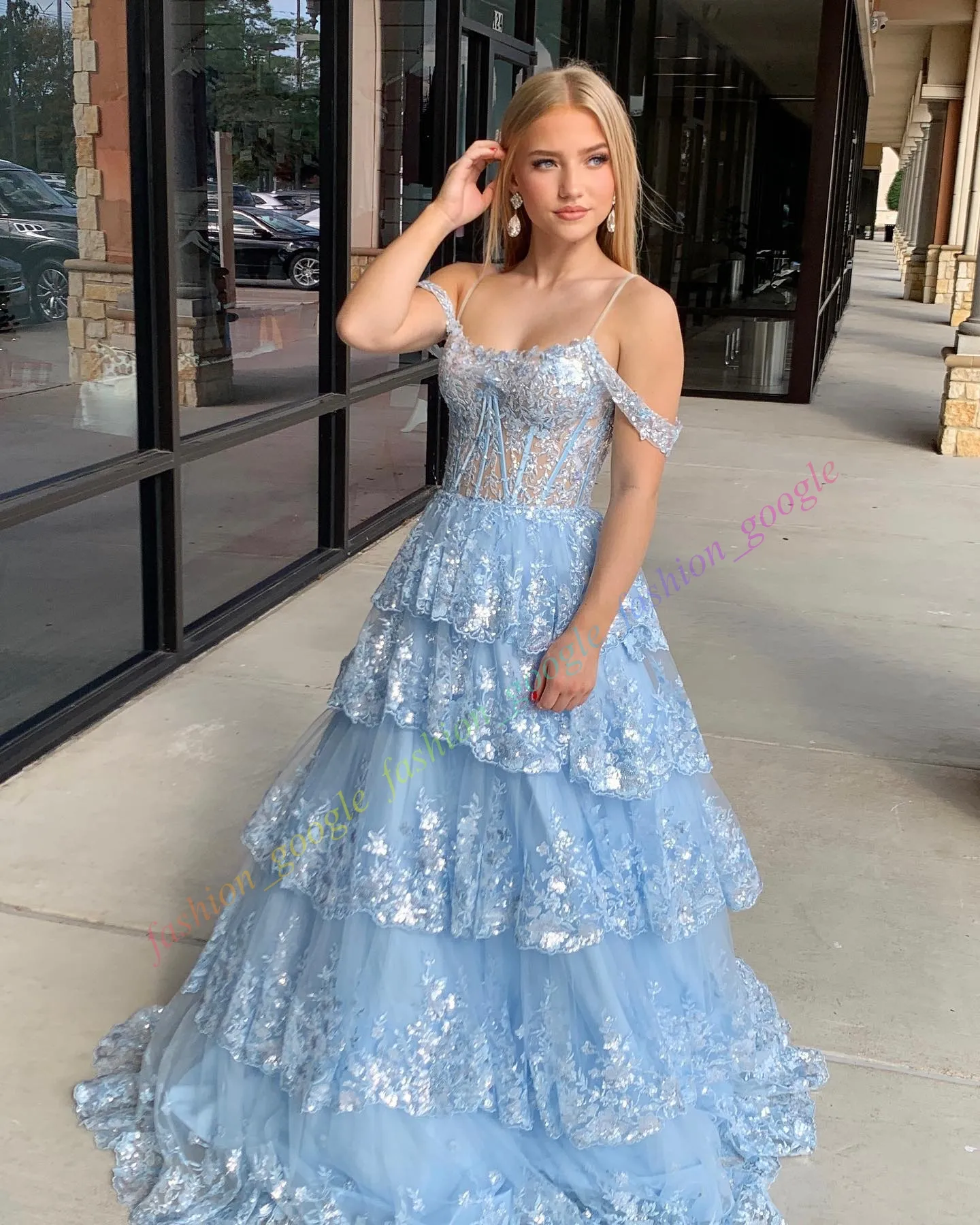 Ruffles Formal Party Dress 2k25 Off-Shoulder Lace-Up Back Tulle Sequined  A-Line Sweep-Train Gown from Dhgate Designer Occasion Dresses - price 151.05