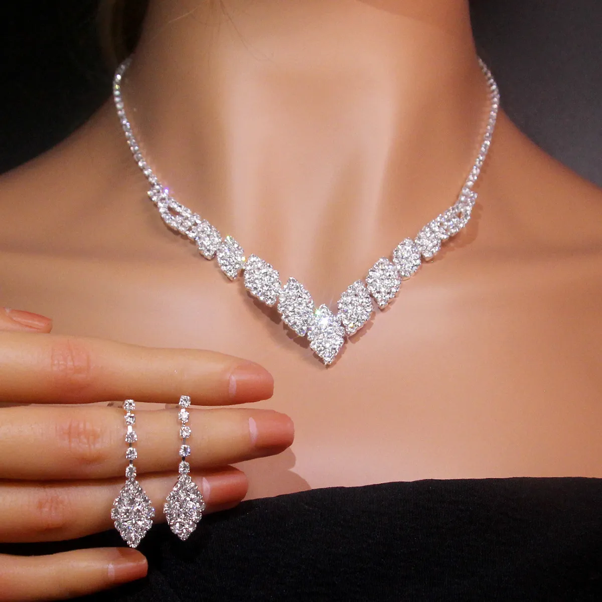 Bridesmaid Jewelry Sets Silver Plated Necklace Earrings