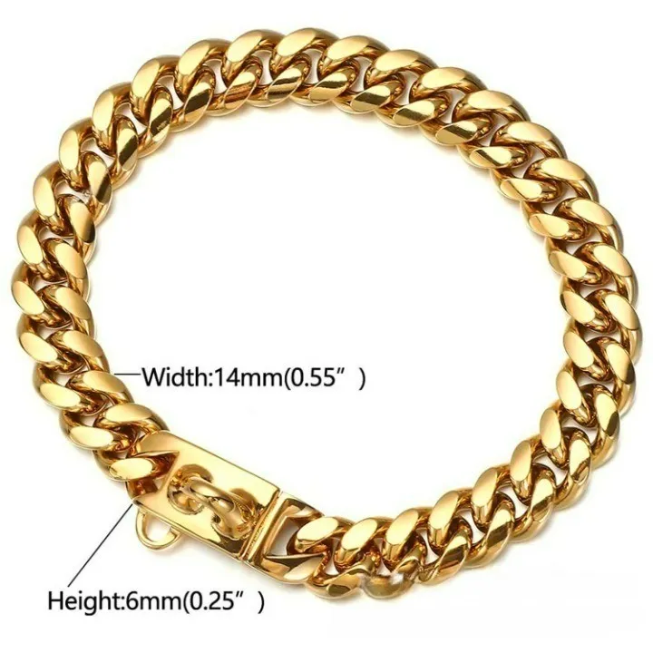 Gouden Hond Ketting Choke Halsband, solide Cubaanse Link Strong, Heavy