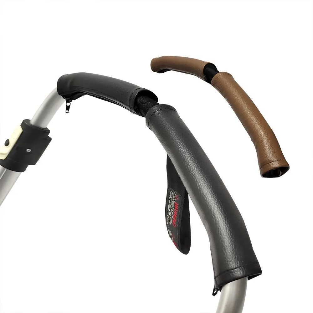 Leather pushchair handle covers top