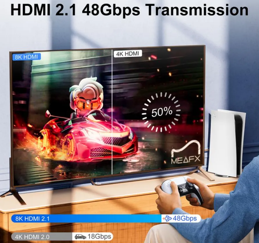 HDMI Cable Optical Fiber AOE Cable HDCP HDMI-Compatible Extension 2.1 8K 60Hz 4K 120Hz VRR HDR10+ eARC for HDTV PS5 XBox Switch Projector Laptop PC