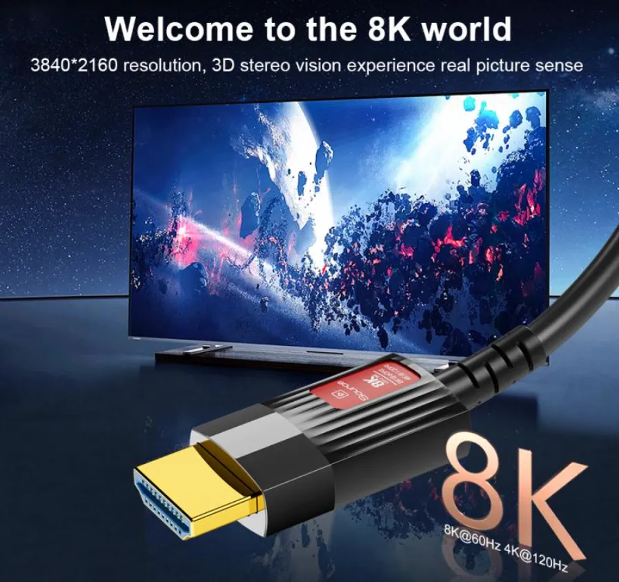 HDMI Cable Optical Fiber AOE Cable HDCP HDMI-Compatible Extension 2.1 8K 60Hz 4K 120Hz VRR HDR10+ eARC for HDTV PS5 XBox Switch Projector Laptop PC