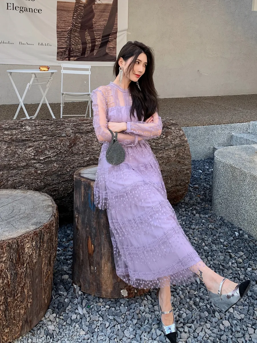 chinese dress ladies [FINAL Sale]Luxury Lilac Ruffles Long Sleeve Evening Dress SS579 main image 1