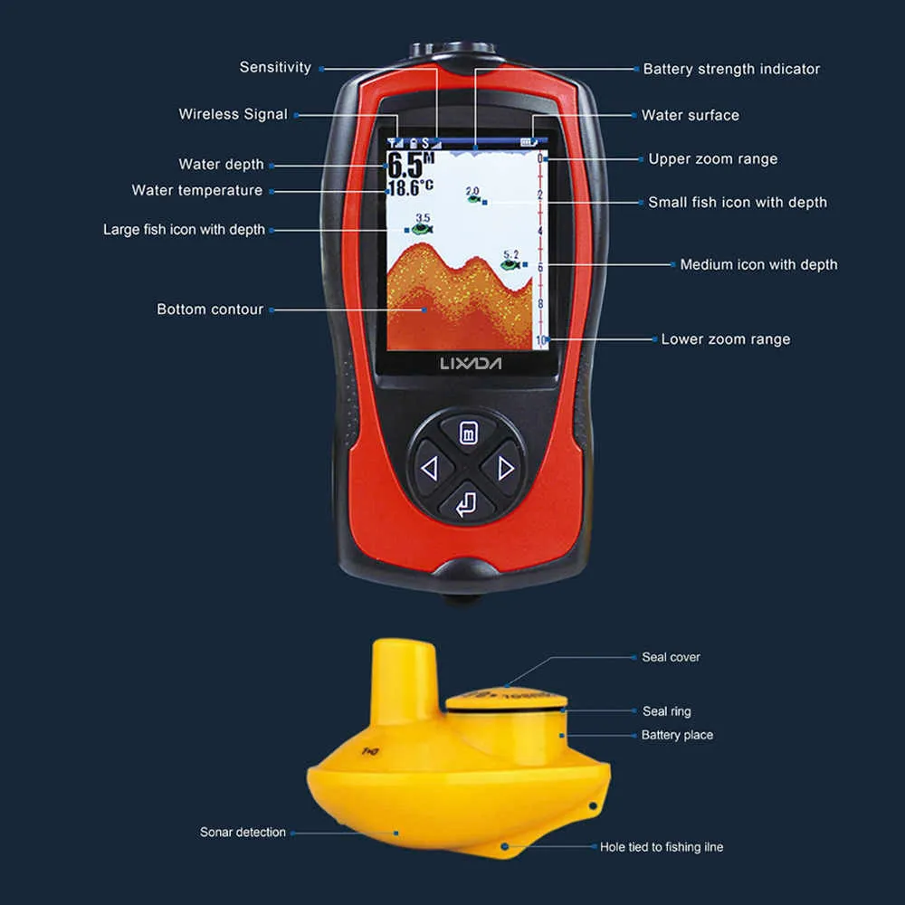 Fish Finder 2 In 1 Fish Finder Rechargeable 2.4 Inch LCD Wireless Fishing  Sonar Transducer Depth Locator ICE Ocean Boat Alarm Fish Detector HKD230703  From Fadacai06, $73.11