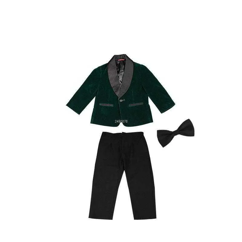 Suits Kids 1 Year Birthday Dress Baby Boys Green Velvet Blazer Jacket Pants Photograph Suit Children Wedding Performance Party WearHKD230704