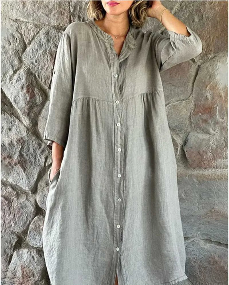 Casual Dresses Linen Loose Shirt Dress Women Summer Fashion Casual  Streetwear 2024 Solid Button Black White Knee-Length from Dhgate Basic &  Casual Dresses - price 20.79