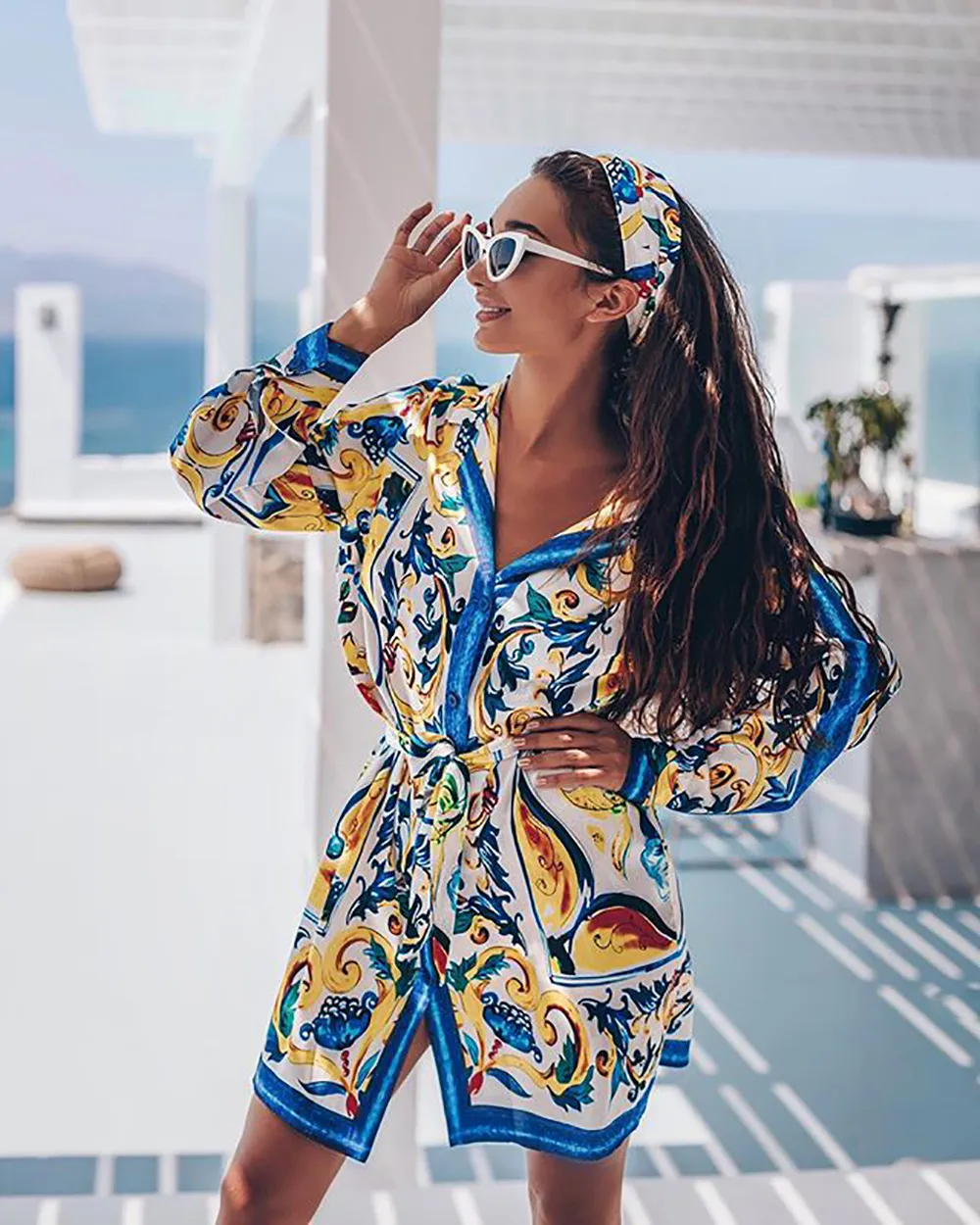 Vestito Sexy Color Oro Con Stampa Vintage Paisley Abito Casual Da