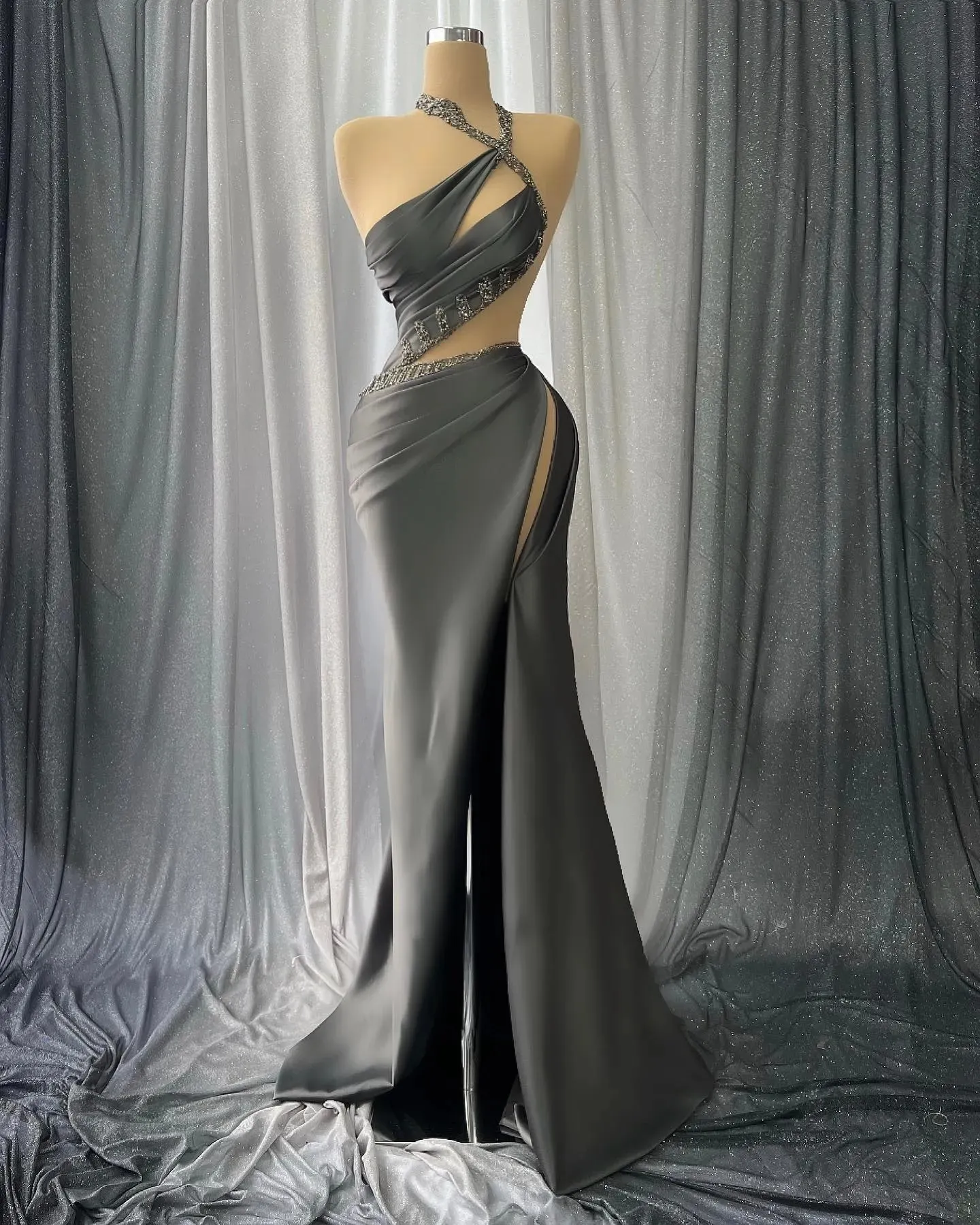 Sequin Mermaid Satin Prom Dress Halter Neck Zipper Back Sweep Train Formal  Evening Gown from Dhgate Prom Dresses - price 293.31