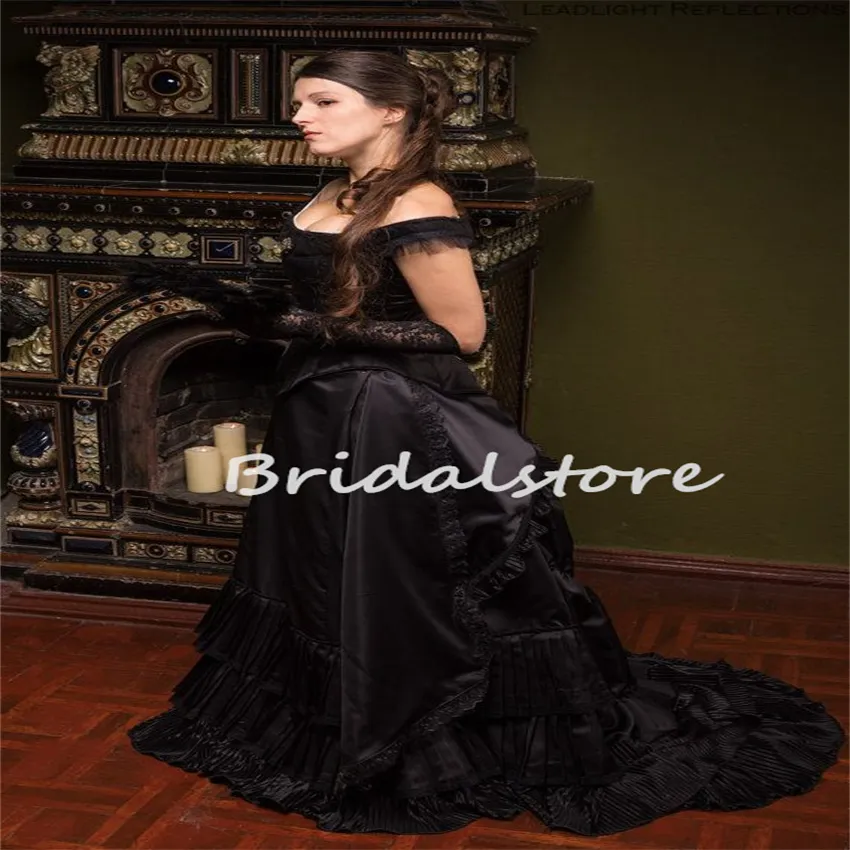 Gothic Style Wedding Dresses: Black Victorian Inspired Bridal Gown With  Tiered Ruffles Renaissance Medieval Church Wedding Dress, Gothic Black Gowns  From Bridalstore, $123.3 | DHgate.Com