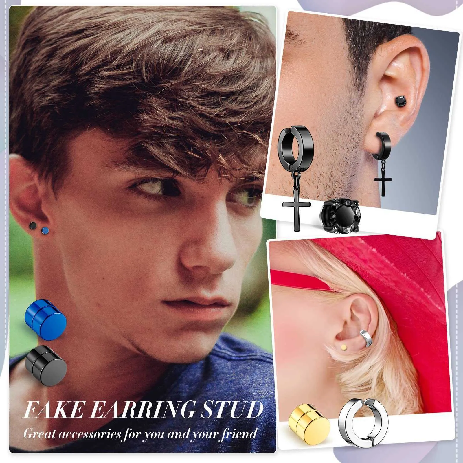 10 Pairs Magnetic Stud Earrings Stainless Steel Magnetic Earrings,  Non-Piercing Cross Dangle Hoop Earrings Unisex Gauges Clip on Earring Black  CZ Magnet Earring Set (8 mm) – BigaMart