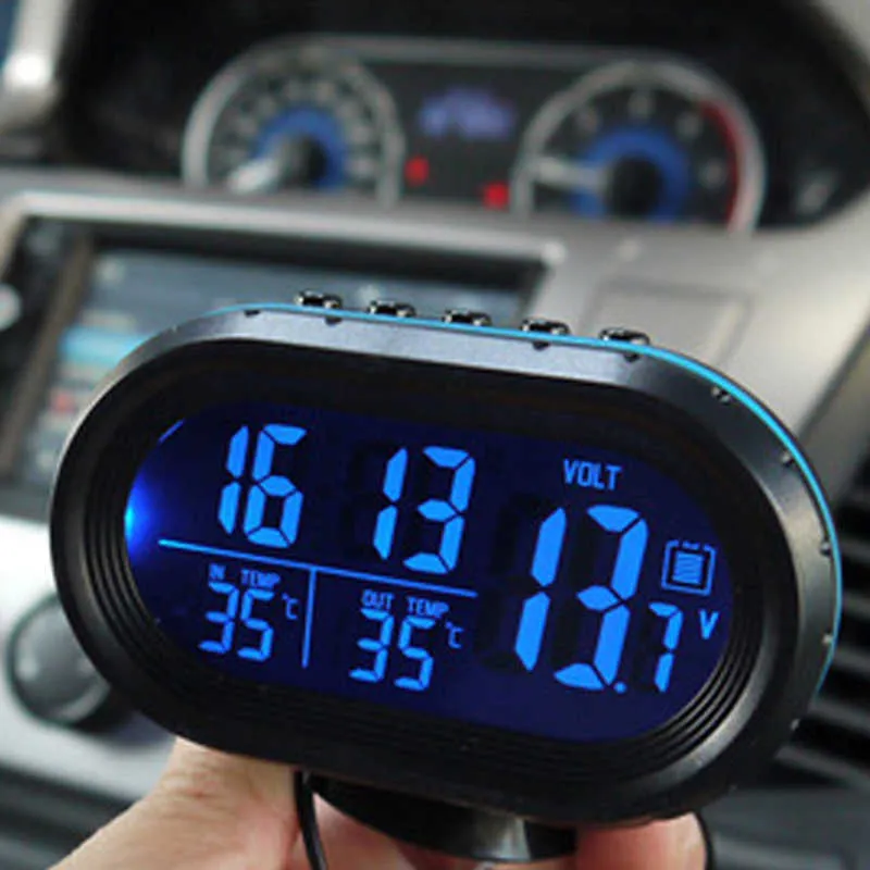 Solarnachtlicht Autouhr Automotive Elektronische Uhr Temperaturzeit + Datum  + Woche + Temperatur (grünes Licht)