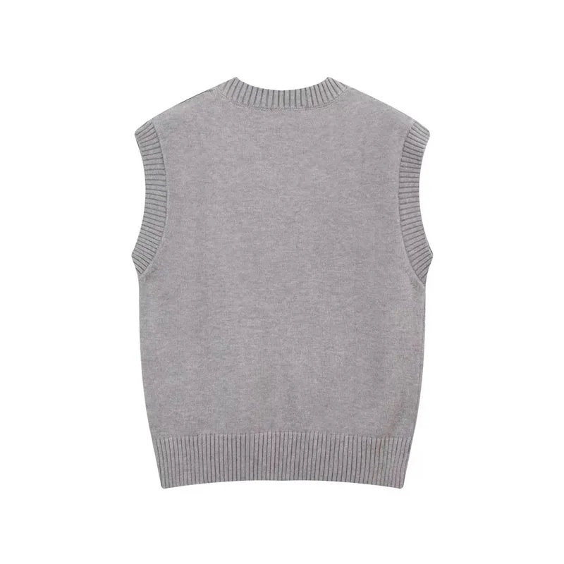 designer sweater tan fashion vest top V neck colorful love letter printing spring autumn college style versatile simple_voghion.com