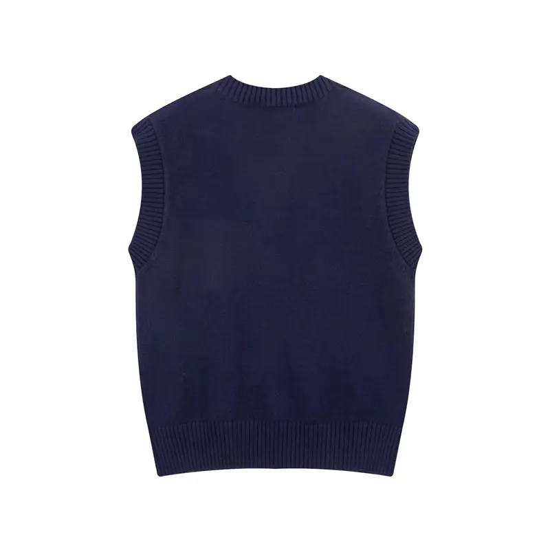 designer sweater tan fashion vest top V neck colorful love letter printing spring autumn college style versatile simple_voghion.com
