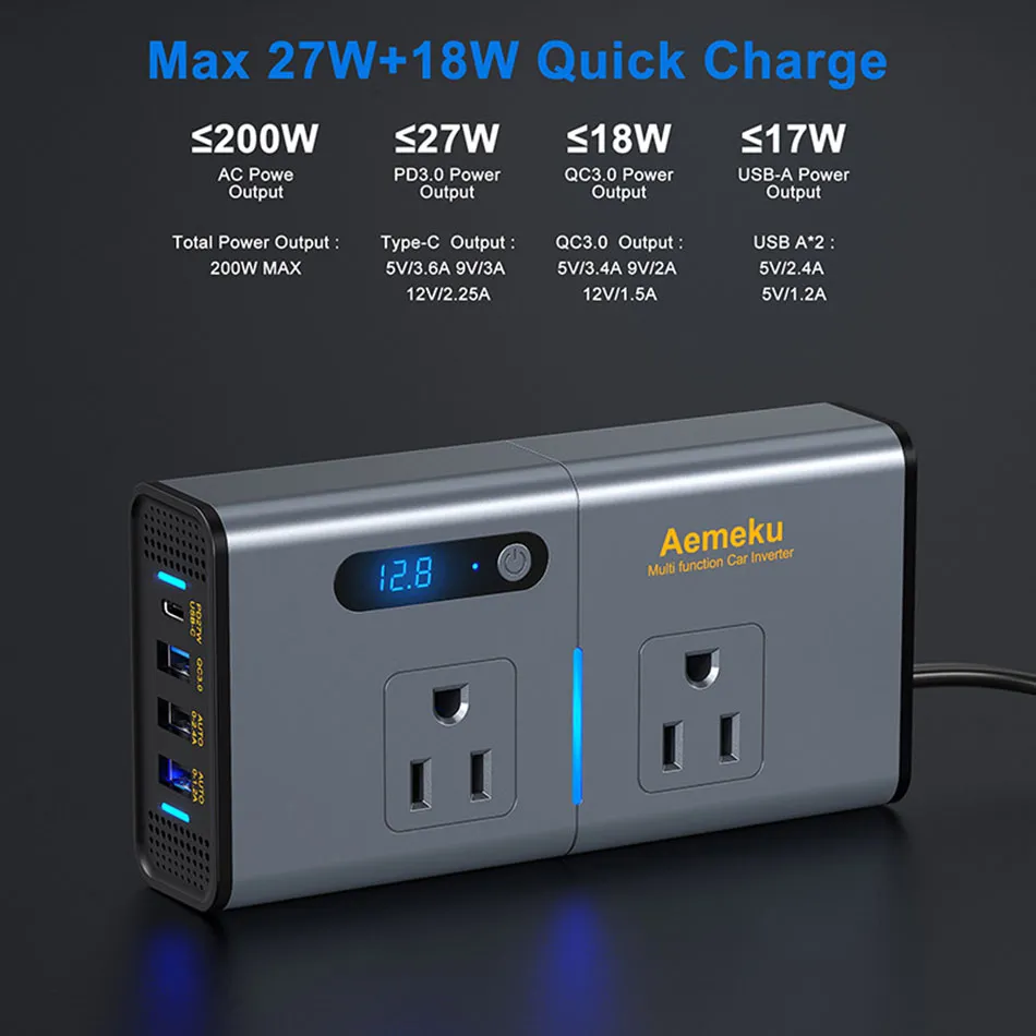 効率 200W カーパワーインバーター DC12V から AC220V コンバーター