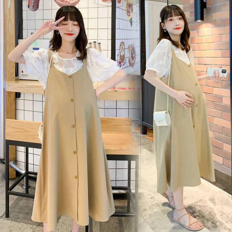 1833# 2023 Summer Korean Fashion Maternity Dress Sets Elegant Loose  Straight Clothes For Pregnant Women Sweet Cute Pregnancy L230712 From  Qiaomaidou05, $15.86