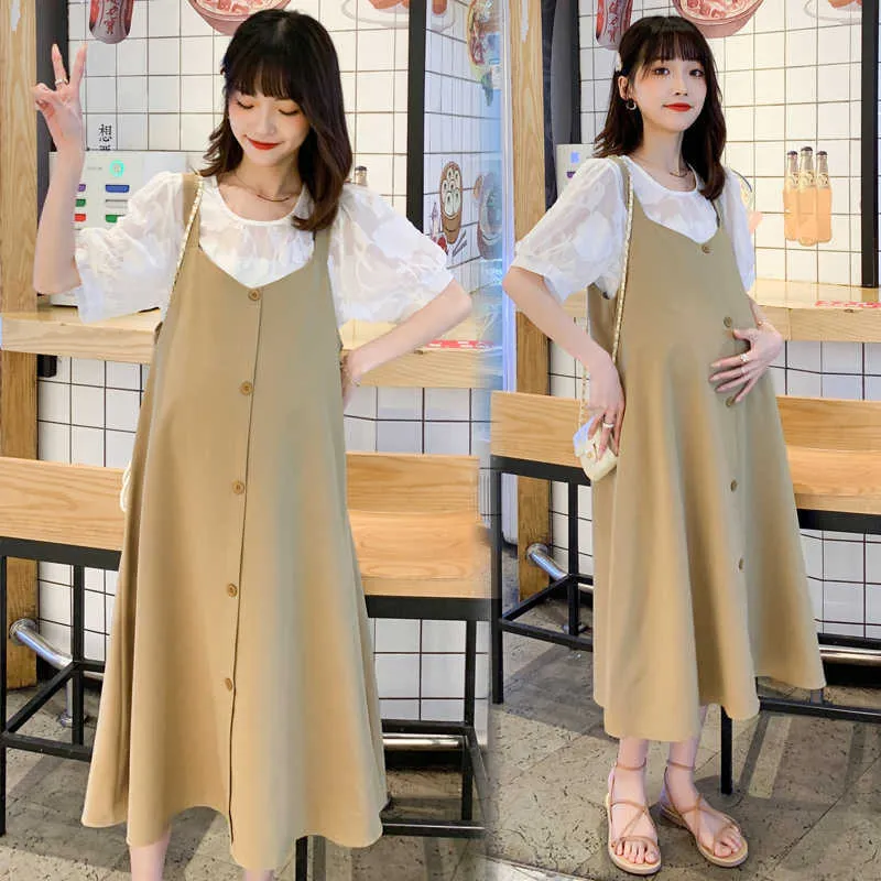 1833# 2023 Summer Korean Fashion Maternity Dress Sets Elegant Loose  Straight Clothes For Pregnant Women Sweet Cute Pregnancy L230712 From  Qiaomaidou05, $15.86