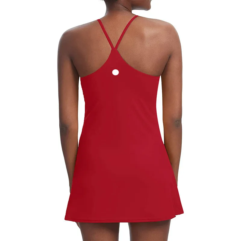 open lace back dress 1972 Tennis Active Dress with Built-in Bra & Shorts in Red XL