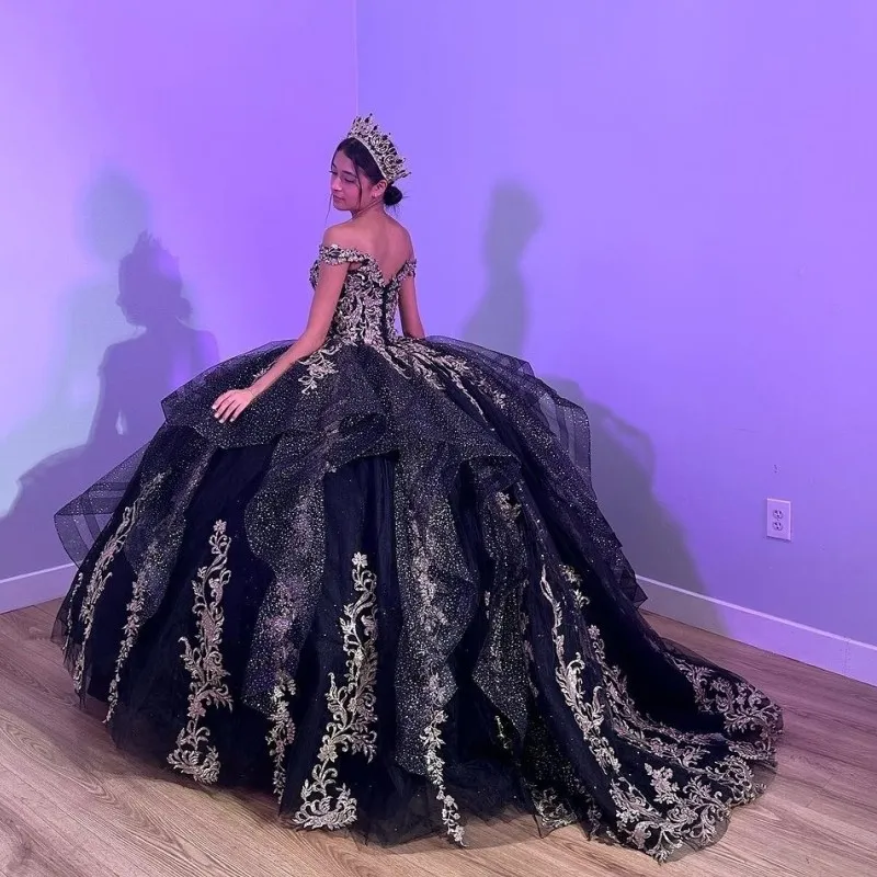 Gold Applique Lace Sweetheart Ball Gown Princess Birthday Dress Black Black Gold Quinceanera Dresses From Zaomeng321 267.22 DHgate.Com