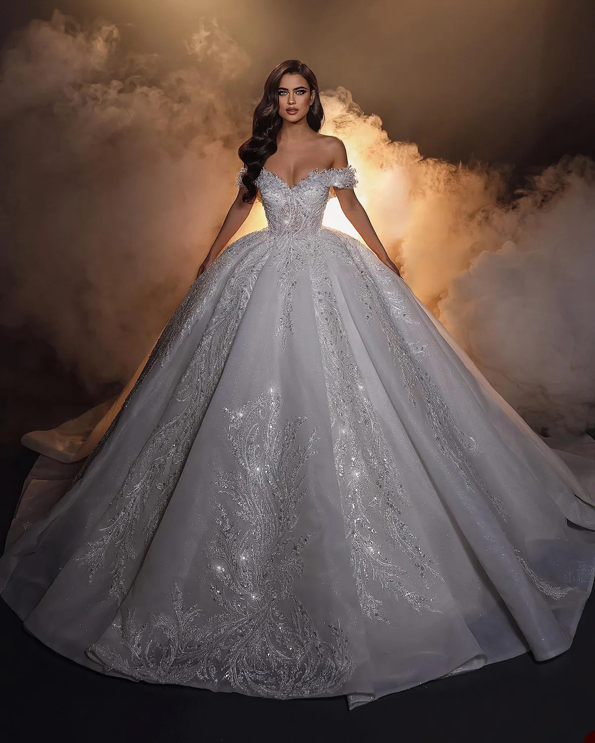 off the shoulder wedding dress backless ball gowns Ivory Lace Off The Shoulder Backless Split Wedding Dress WD511 US6 / White