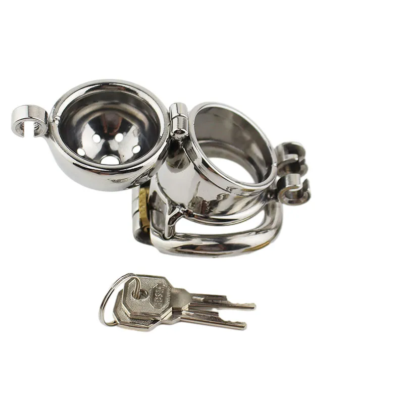 Stainless Steel Male Chastity Device Small Double Rings Lock Male Chastity  Cage