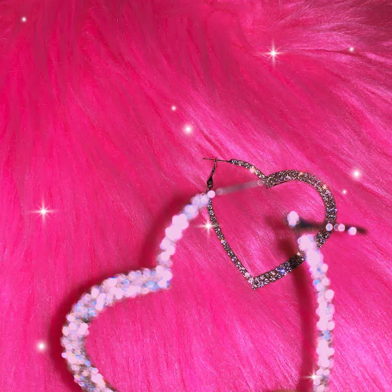 Y2K Shiny Peach Heart Hoop Earrings With Crystal Hoop