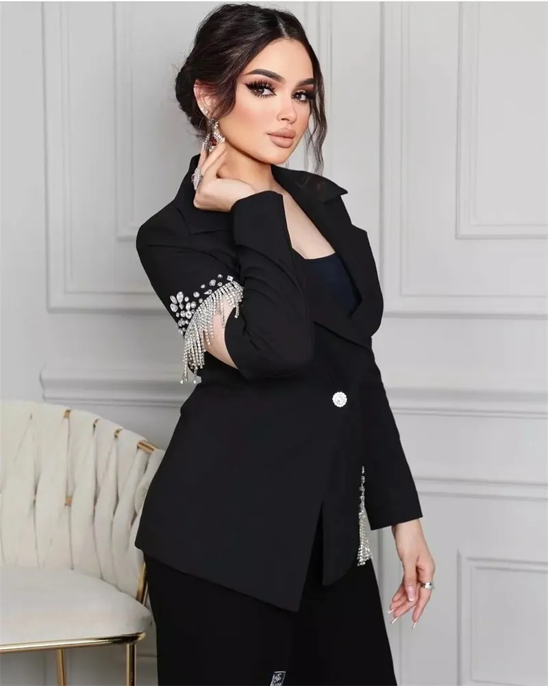 Black Women Pants Suits For Wedding Plus Size Crystal Beading Blazer And  Pants Designer Formal Party Prom Dress Custom Made From Greatvip, $100.51