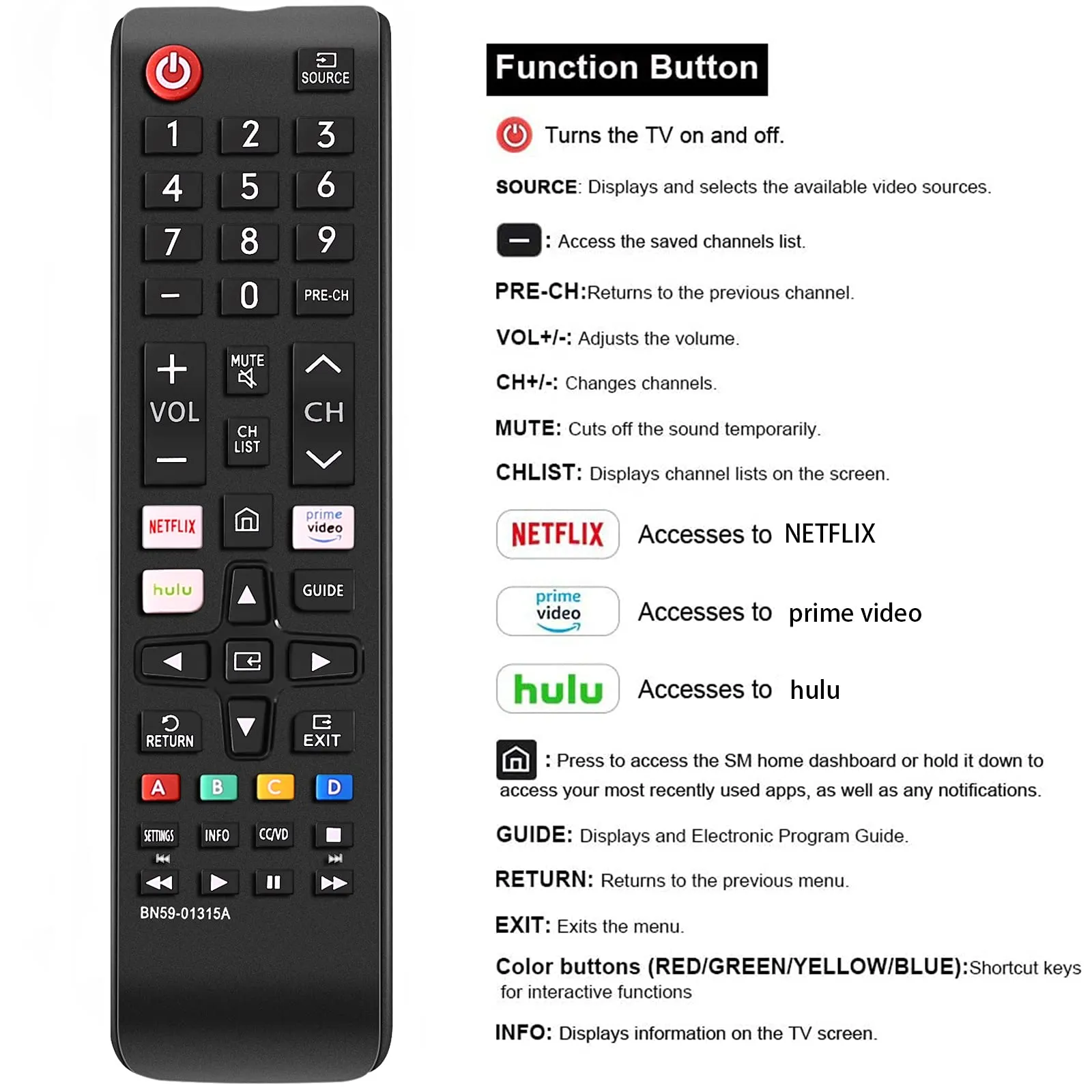 Universal for Samsung-TV-Remote, BN59-01315J Remote Replacement for All  Samsung LCD LED HDTV 3D Smart TVs