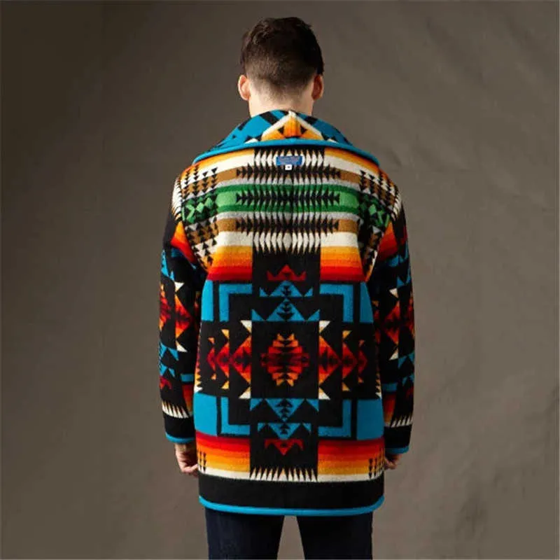Mens Geometric Wool Blend Jacket - Stylish Spring/Autumn