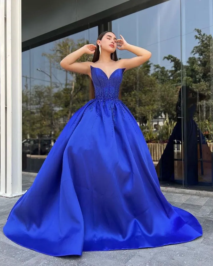 Dubai Arabic Royal Blue A-Line Sweetheart Satin Evening Dress with Beaded  Sequins for Special Occasions from Dhgate Evening Dresses - price 213.73