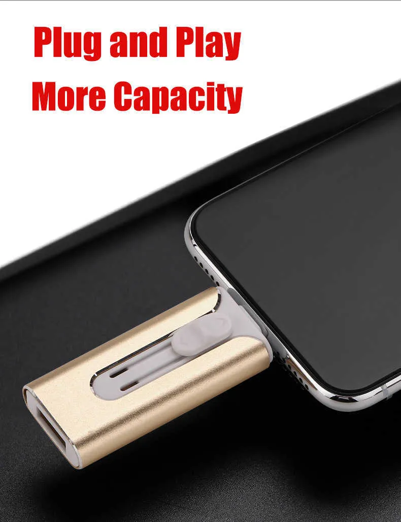 Clé USB 4 En 1 256 Go MFi - Ports Lightning, USB-C, USB-A, Micro USB, Pour IPhone, Android, PC