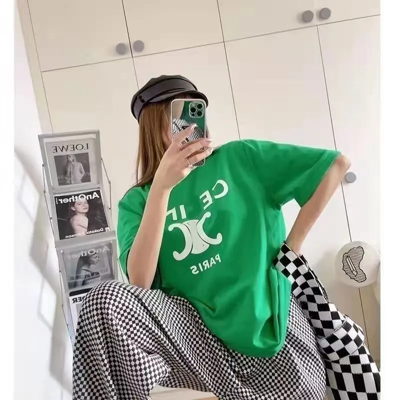 2023Summer Selin letter print short sleeve loose T-shirt women casual couple fashion all simple trend half sleeve