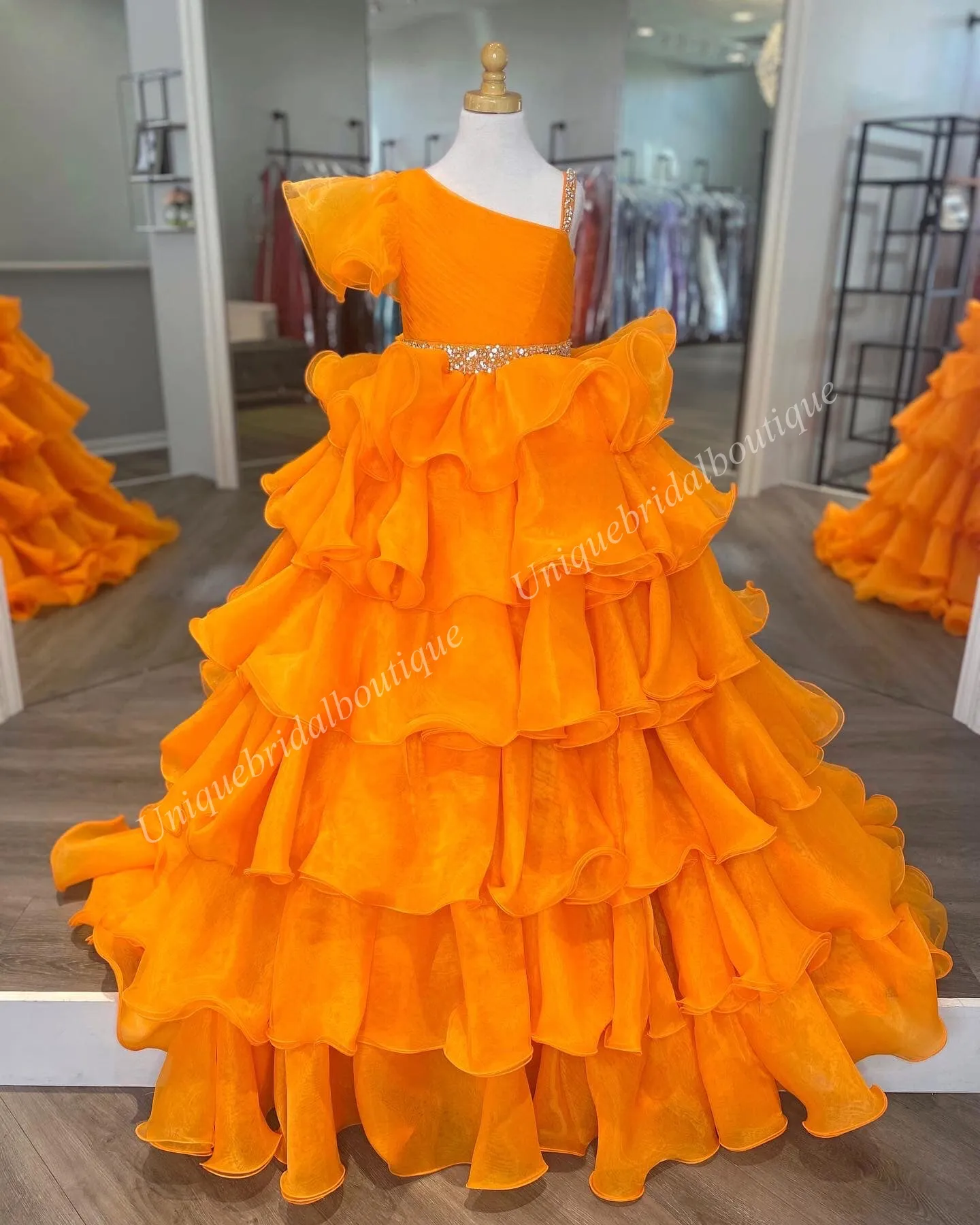 orange party dress girls Little Girl Dress Sleeveless Tiered Swing A-Line Cute Orange Dress For Girls Birthday Dresses For Girls Girls Party Dress