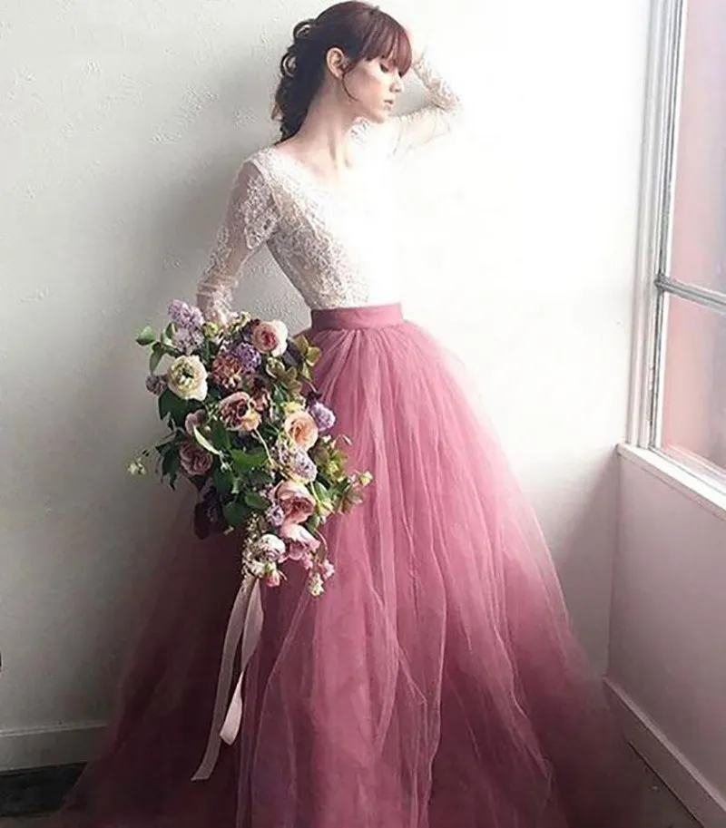 green emerald velvet dress Two Piece Dusty Pink Boho Casual Rustic Bridesmaid Dresses with Tulle Skirt
