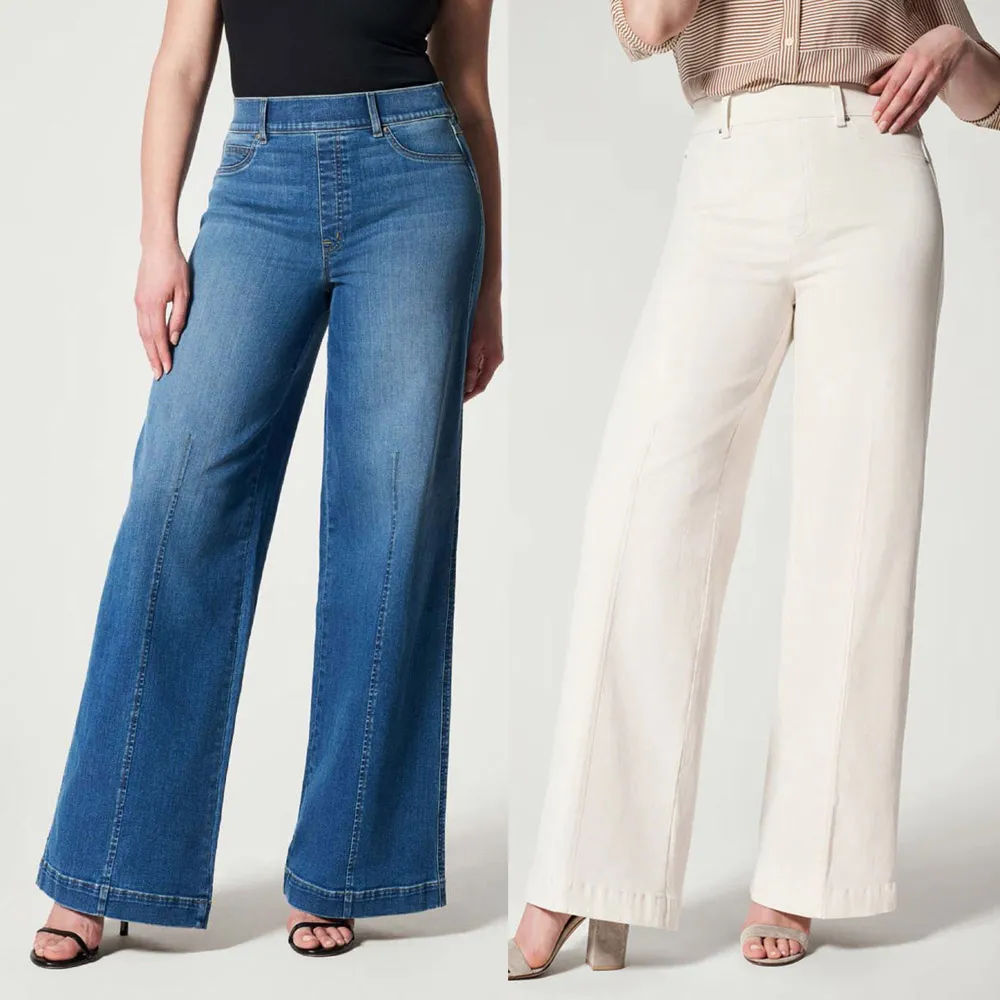 High Waisted Seamed Front Flare Petite Wide Leg Jeans With Wide Leg And  Elastic Waist For Women Baggy Bell Bottom Style Style #2307242 From  Jiehan_shop, $22.25