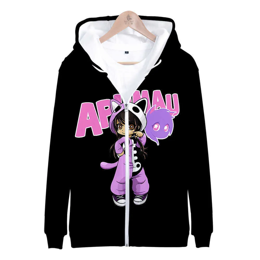 Aphmau Merch Hoodie Zipper Flame Purple And Red 3D Print Jacket Coat Women And Men Streetwear Clothes Kaii Kids Tops L230625