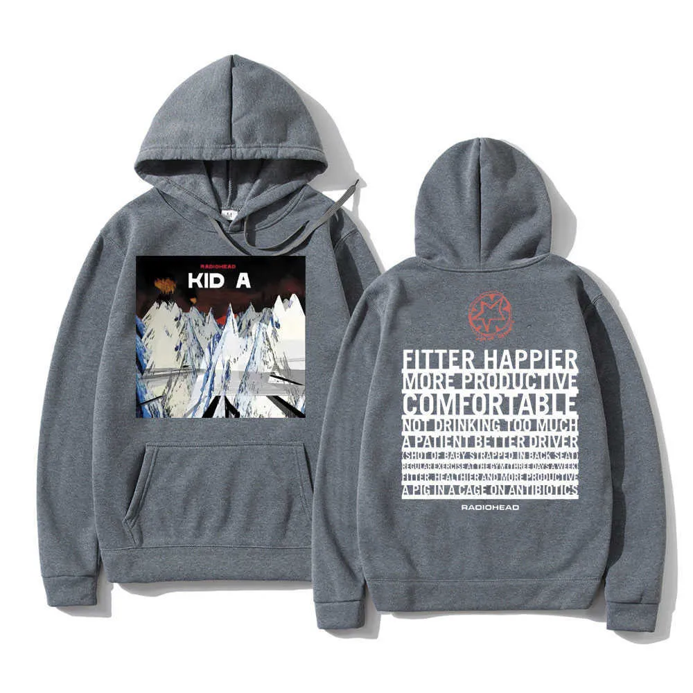 British Rock Band Radiohead Kid A Album Double Sided Print Hoodie Music Men Women Vintage Punk Hoodies Men's Fleece Sweatshirts L230625