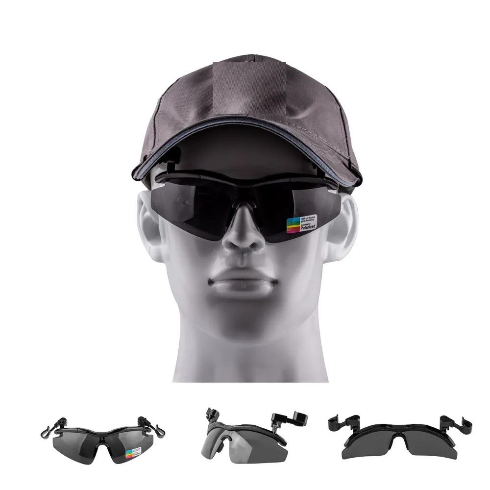 Outdoor Polarized Fishing Glasses Hat Visors Sport Sunglasses Clips Caps Reversible Lens Fishing Biking Hiking Golf Eyewear