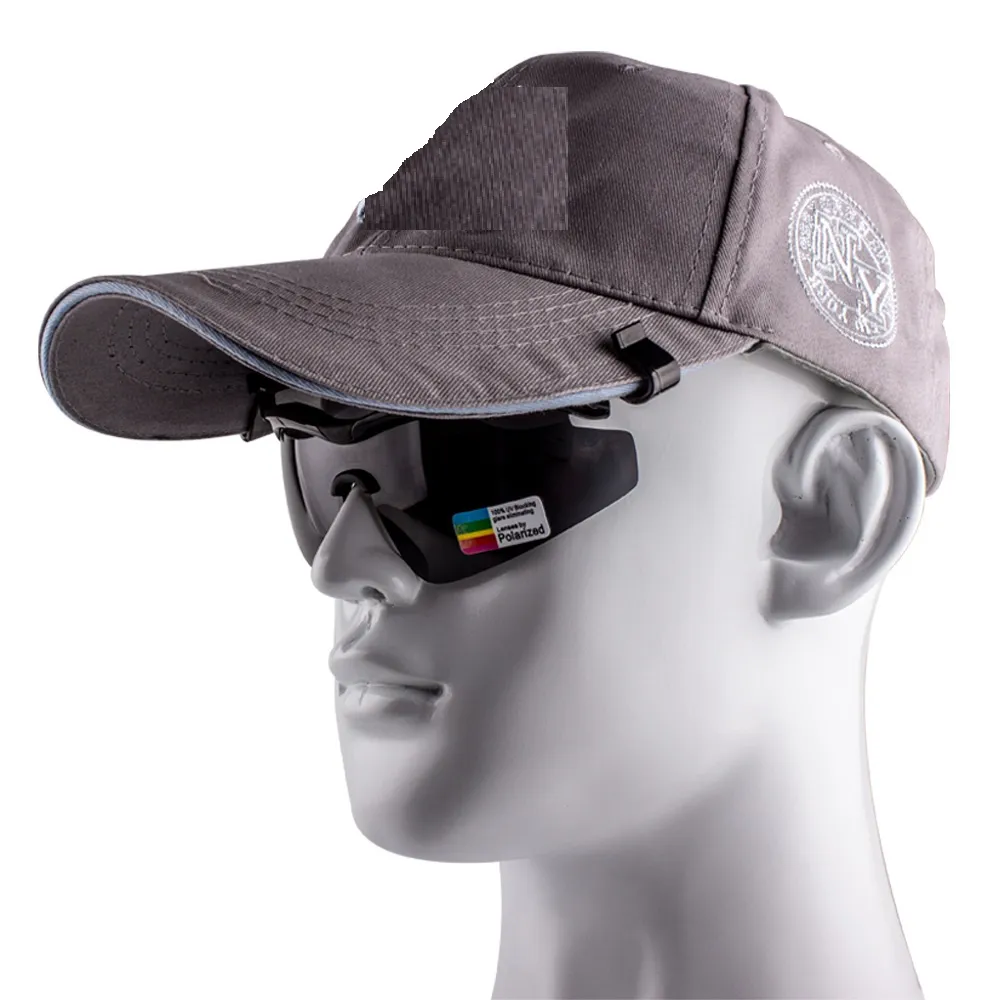 Outdoor Polarized Fishing Glasses Hat Visors Sport Sunglasses Clips Caps Reversible Lens Fishing Biking Hiking Golf Eyewear