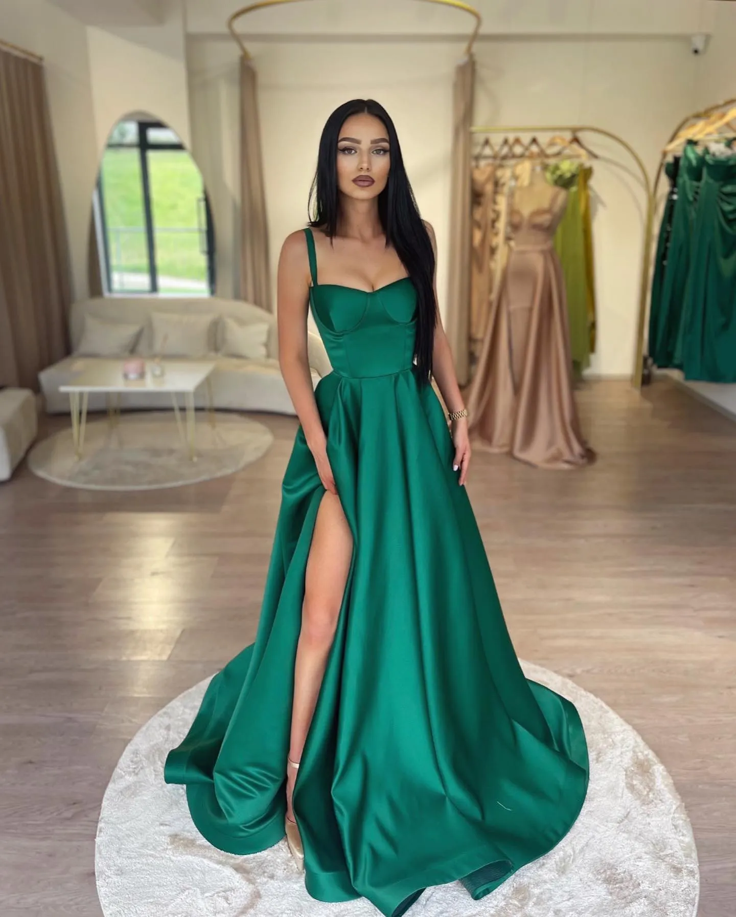 Emerald Green Color A-line Newest Prom Dresses, Stylish Lace Tulle Lon –  Berryera